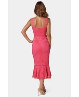 Bebe Women's Lace Flounce Midi Dress