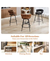 Dyhome 28 inch Bar Stools Set of 3, Modern Counter Height Stools, 360° Swivel Suede Fabric Stool Chairs with Woven Back and Footrest for Kitc