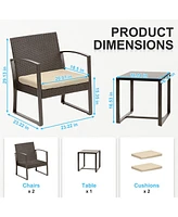 Aoodor 3-Piece Patio Furniture Set, Outdoor Rattan Wicker Chairs with Table, Sofa Set Including Cushions