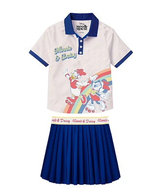Disney Toddler and Little Girls 2-Piece Minnie Daisy Polo Shirt Pleated Skirt Set