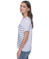 Karl Lagerfeld Paris Women's Embellished Stripe Crewneck Tee