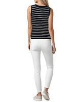 Three Dots Women's Olive Striped Sleeveless Knit Top