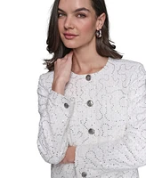 Karl Lagerfeld Paris Women's Button-Front Sequin Collarless Jacket