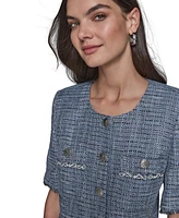 Karl Lagerfeld Paris Women's Fringe-Trim Short-Sleeve Tweed Jacket