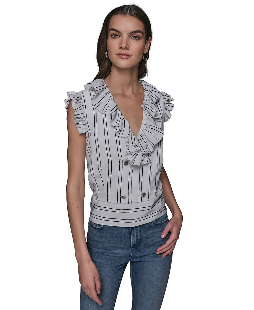 Karl Lagerfeld Paris Women's Ruffle-Trim Striped Top
