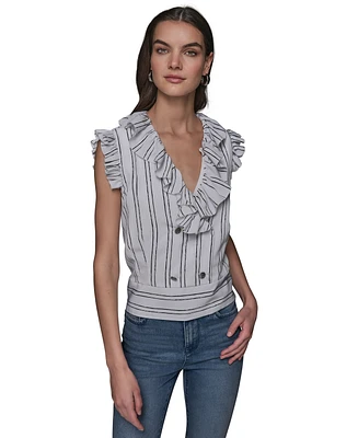 Karl Lagerfeld Paris Women's Ruffle-Trim Striped Top