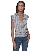 Karl Lagerfeld Paris Women's Ruffle-Trim Striped Top