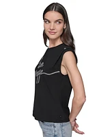 Karl Lagerfeld Paris Women's Embellished Sleeveless Button-Shoulder Tee