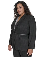 Calvin Klein Plus Windowpane Belted Jacket
