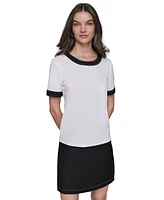 Karl Lagerfeld Paris Women's Contrast-Rib Short-Sleeve Top