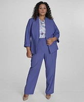 Calvin Klein Plus Size Open Front 3 4 Sleeve Blazer Printed V Neck Sleeveless Top Lux Modern Fit Wide Leg Pants