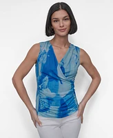 Dkny Women's Sleeveless Printed Surplice Top