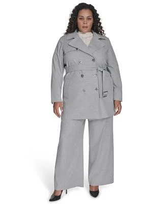 Calvin Klein Plus Size Double Breasted Belted Trench Coat Cable Knit Cap Sleeve Sweater High Rise Wide Leg Pants