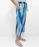 Dkny Women's Cropped Printed Linen Pull-On Pants