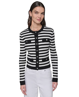 Karl Lagerfeld Paris Women's Four-Pocket Stripe Cardigan