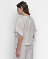Dkny Women's Cropped Short-Sleeve Studded Linen Top