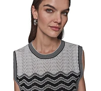 Karl Lagerfeld Paris Women's Geometric Pointelle Sleeveless Sweater