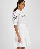 I.n.c. International Concepts Petite Belted Eyelet Mini Dress, Exclusively at Macy's