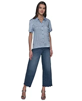 Karl Lagerfeld Paris Women's Short Sleeve Jacquard Button Front Top