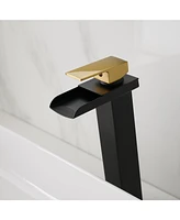 Waterfall Single Hole Single Handle Bathroom Vessel Sink Faucet With Pop-up Drain Assembly in Matte Black