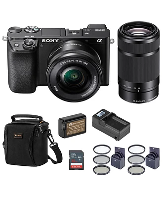 Sony Sony Alpha A6100 Mirrorless Digital Camera, with 16-50mm and 55-210mm Lens (Black) Basic Bundle with Filter Kit, Battery, Charger, Bag, 32GB Sd C