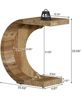 Tribesigns C-Shaped End Table, Wood Side Table for Couch Sofa Living Room Bedroom Small Space, Rustic Brown