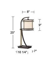 Gentry Industrial Desk Table Lamp 22" High with Usb and Ac Power Outlet in Base Oil Rubbed Bronze Faux Wood Metal Cage Oatmeal Drum Shade for Bedroom