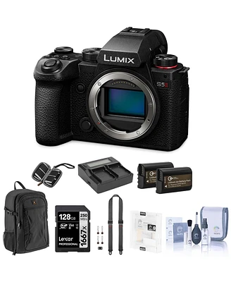 Panasonic Lumix S5II Mirrorless Camera Bundle with 128GB Sd Card, Backpack, 2x Battery, Dual Charger, Strap, Screen Protector, Sd Card Case, Cleaning