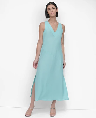 Dkny Women's Linen Panelled V-Neck Midi Dress