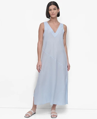 Dkny Women's Linen Panelled V-Neck Midi Dress