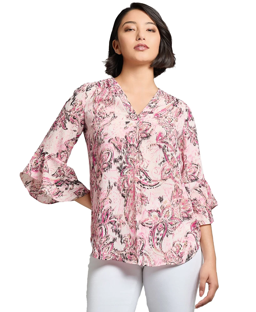 Jones New York Women's Paisley-Print Flared-Sleeve Tunic