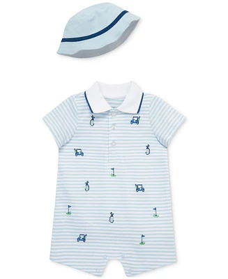 Little Me Baby Boys 2-Pc. Embroidered Golf Stripe Romper & Bucket Hat Set