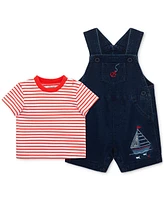 Little Me Baby Boys 2-Pc. Stripe T-Shirt & Sailboat Shortall Set