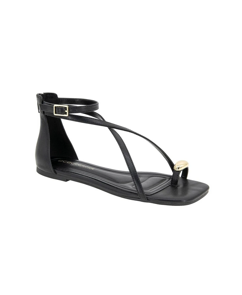 BCBGeneration Women's Kline Crisscross Toe Ring Flat Sandals