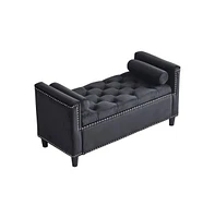 44.5'' Velvet Storage Bench, Tufted Upholstered Bedroom Ottoman for Entryway & Living Room-The Pop Home