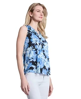 Jones New York Printed Moss Crepe V-Neck Pleat Front Shell Top