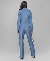 Karl Lagerfeld Paris Womens Linen Blend Double Breasted Jacket Cap Sleeve Blouse Linen Blend Wide Leg Pants
