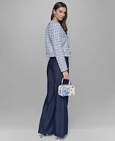 Karl Lagerfeld Paris Womens Tweed Open Front Jacket Sleeveless V Neck Top Wide Leg Sailor Pants