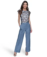 Karl Lagerfeld Paris Women's Mid-Rise Wide-Leg Pants