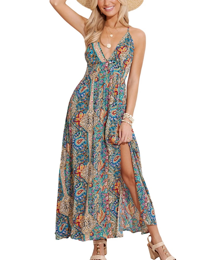 Cupshe Women's Boho Paisley Plunging Maxi Beach Dress