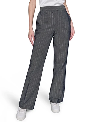 Karl Lagerfeld Paris Women's Pinstriped Flare-Leg Pants