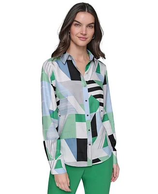 Karl Lagerfeld Paris Women's Geometric-Print Blouse