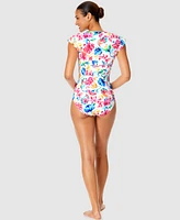 Anne Cole Women's Watercolor Paisley Flutter-Sleeve Zip-Front One-Piece Swimsuit