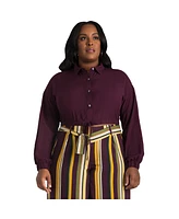 Poetic Justice Plus Cropped Button Down Tie Front Shirt