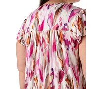 Liverpool Plus Flutter-Sleeve Button-Front Top