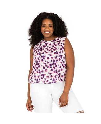 Poetic Justice Plus Leaf Print Button Back Sleeveless Tops