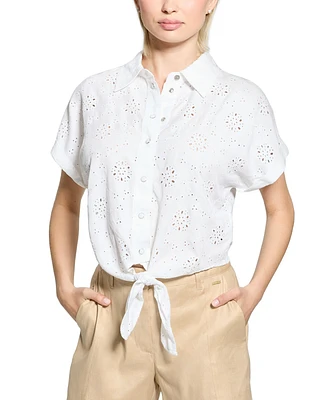 Guess Women's Brigitte Embroidered Snap-Front Shirt