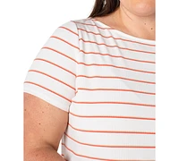 Liverpool Plus Striped Short-Sleeve Boat Neck T-Shirt