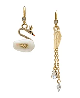 Betsey Johnson Cultivated Pearl Critters Swan Wing Mismatch Earrings