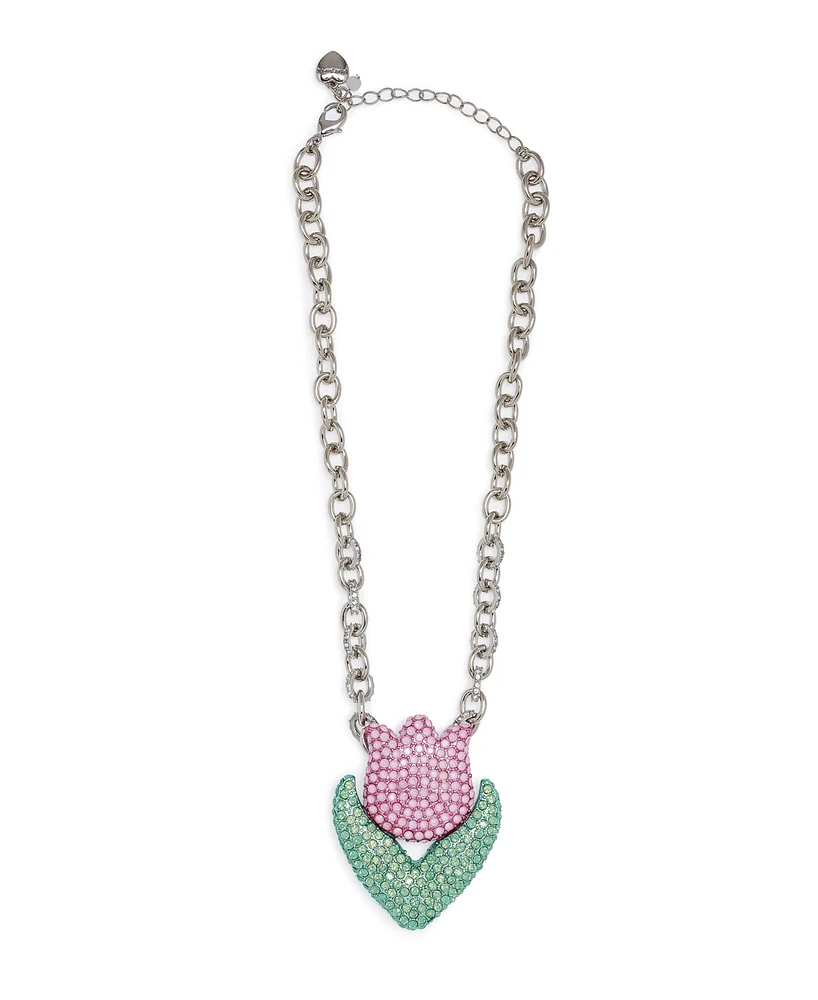 Betsey Johnson Faux Stone Spring Tulip Pendant Statement Necklace